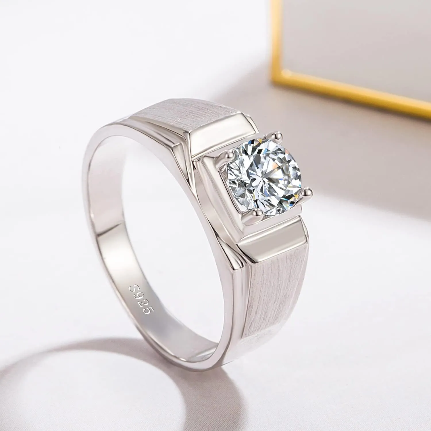 Men 925 Sterling Silver Cubic Zirconia Rings Circular Cut CZ Engagement Rings Wedding Band For Women Bridal Size 6-12