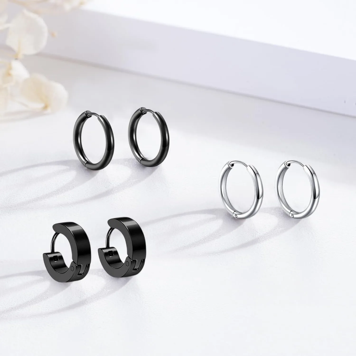 Men Black Hoop Earrings Set 8/15 Pairs Earring for Men Stainless Steel Mens Earrings Stud Cross Dangle Hoop Earrings Set Jewelry Gift for Women