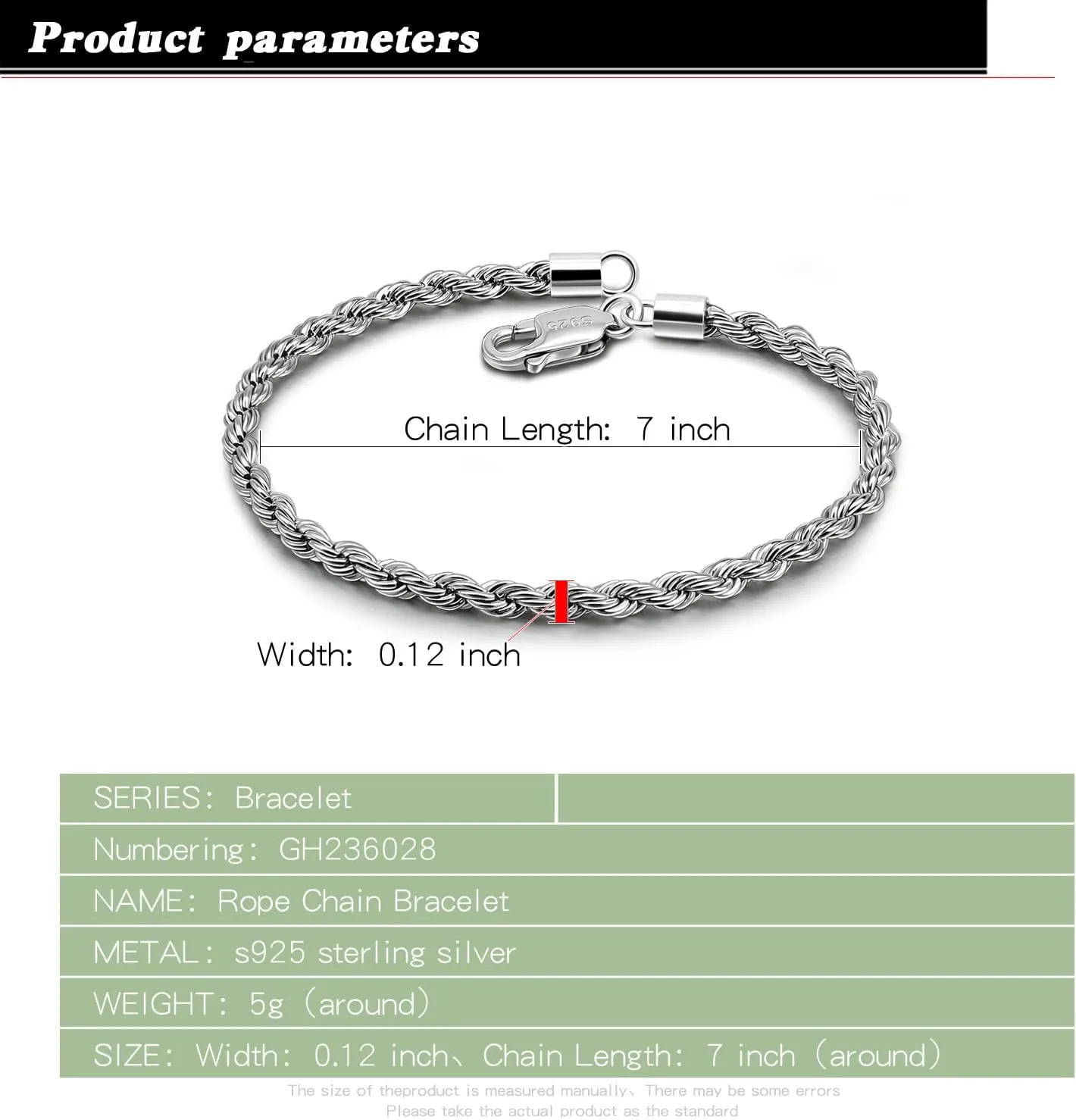 Men Diamond Cut 925 Sterling Silver 3mm Twist Rope Chain Bracelets Women Bangle Clasp Rope Box Chain link 6.3" 6.7" 7" 7.5" 8" 8.5" 9" Cuff Jewelry Gifts