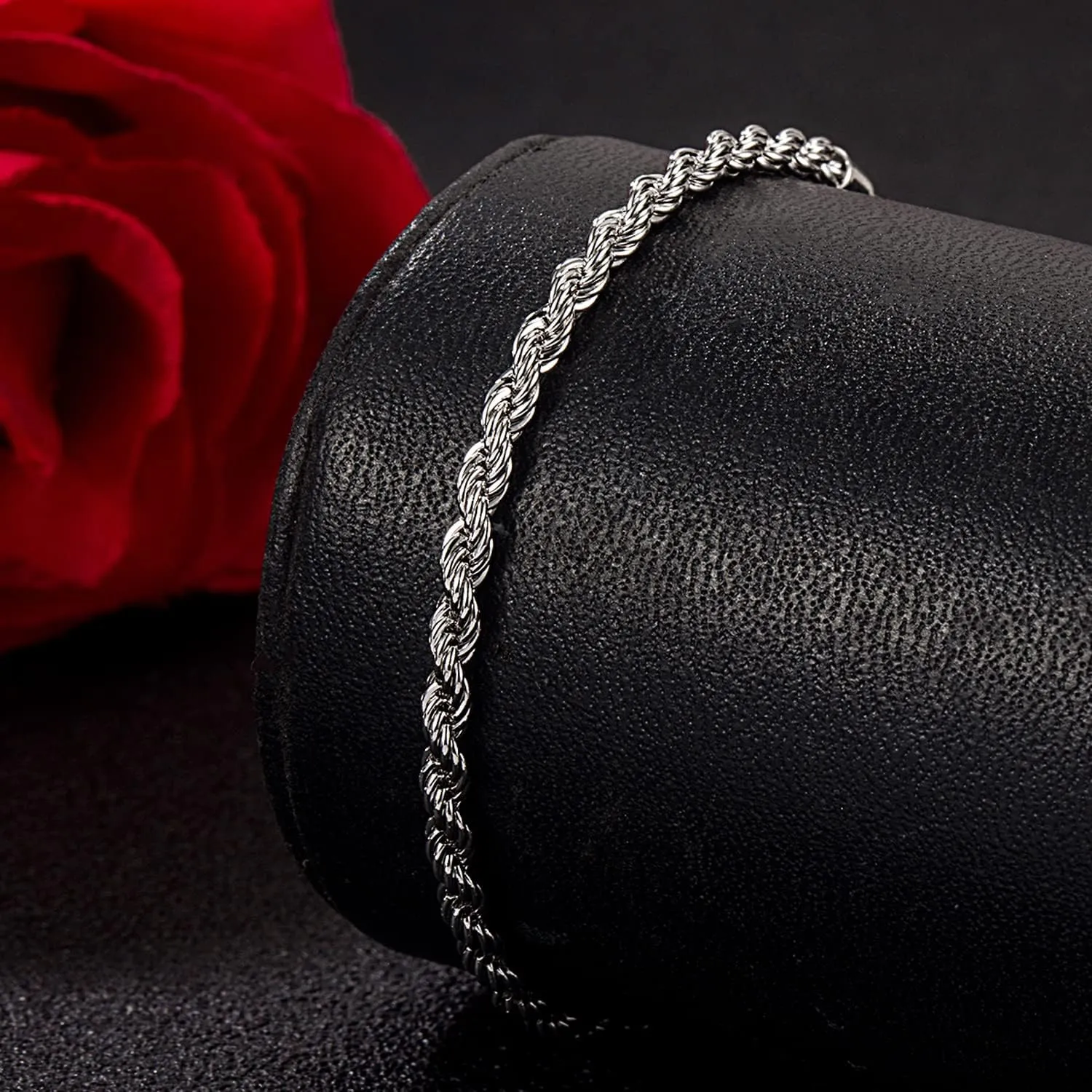 Men Diamond Cut 925 Sterling Silver 3mm Twist Rope Chain Bracelets Women Bangle Clasp Rope Box Chain link 6.3" 6.7" 7" 7.5" 8" 8.5" 9" Cuff Jewelry Gifts