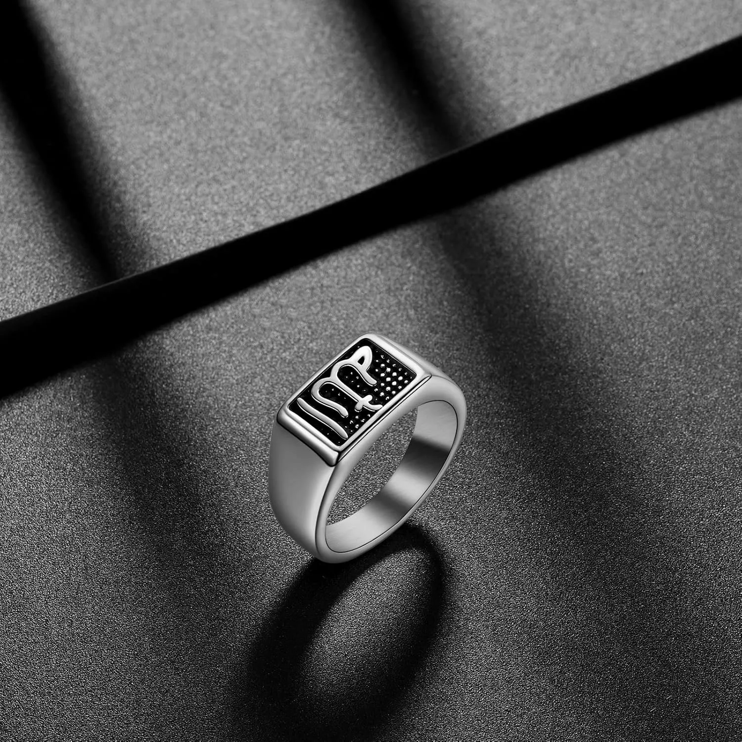 Men Religious Stainless Steel Ring - Eye of Horus Pentagram Pentacle Islam Muslim Allah Sigil of Lucifer Satanic Eye of Ra Egyptian Pharaoh Talisman Protection Seal of Satan Wicca Retro Signet Ring