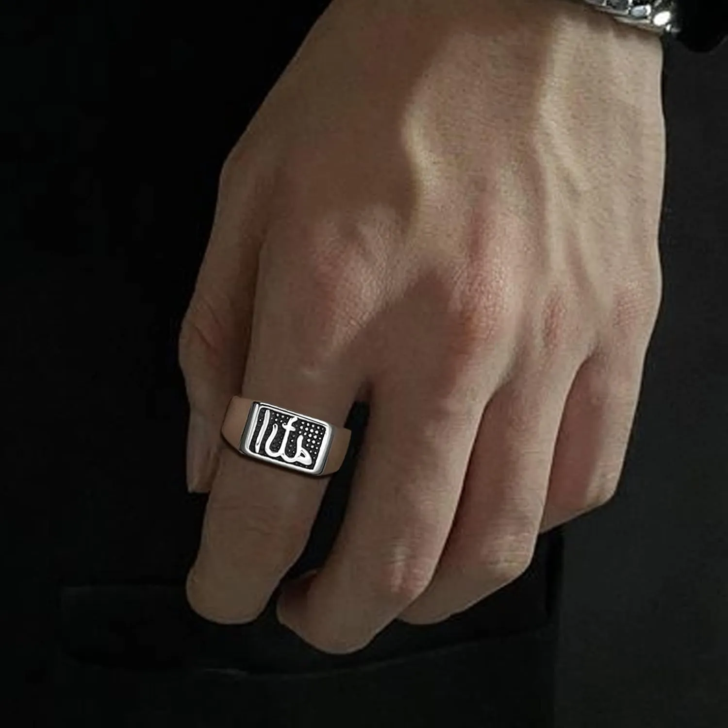 Men Religious Stainless Steel Ring - Eye of Horus Pentagram Pentacle Islam Muslim Allah Sigil of Lucifer Satanic Eye of Ra Egyptian Pharaoh Talisman Protection Seal of Satan Wicca Retro Signet Ring