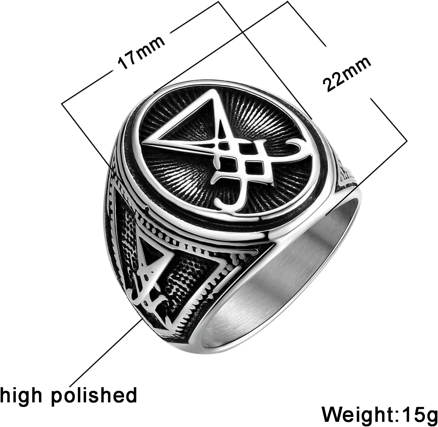 Men Religious Stainless Steel Ring - Eye of Horus Pentagram Pentacle Islam Muslim Allah Sigil of Lucifer Satanic Eye of Ra Egyptian Pharaoh Talisman Protection Seal of Satan Wicca Retro Signet Ring