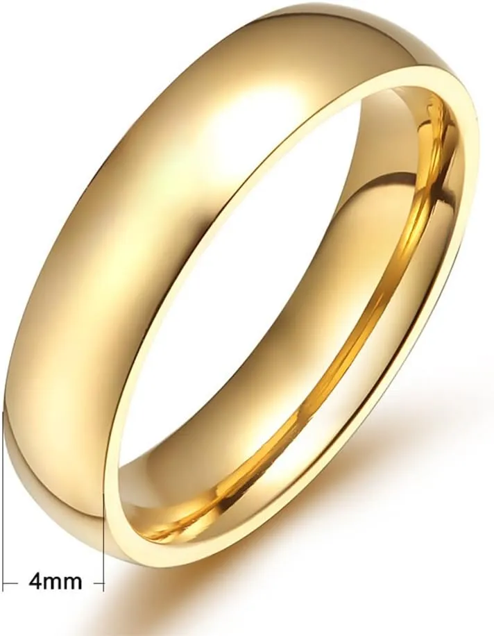 Men Women Stainless Steel Smooth Rings 4MM Width,Gold,High Palted