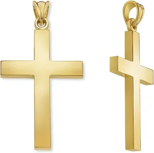 Men's 14K Solid Gold Plain Cross Pendant Necklace