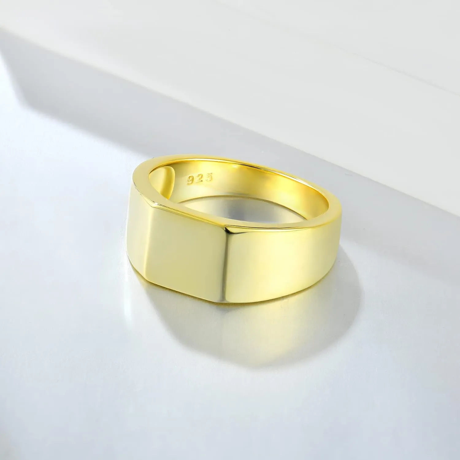 Mens 925 Sterling Silver Signet Rings, 9MM High Polished Rings for Men, Size 7-12