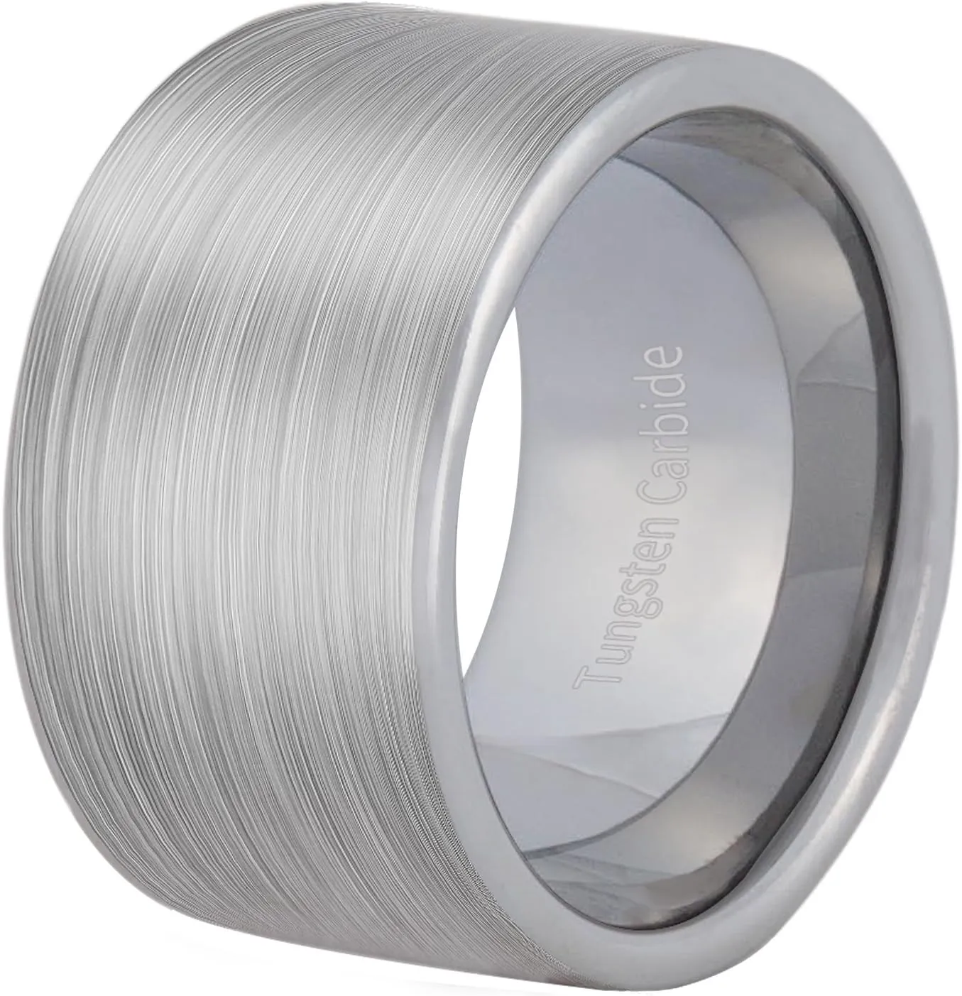 Mens Silver 14mm Big Tungsten Carbide Ring Cool Wedding Engagement Band Pipe Cut Matte Finish Comfort Fit