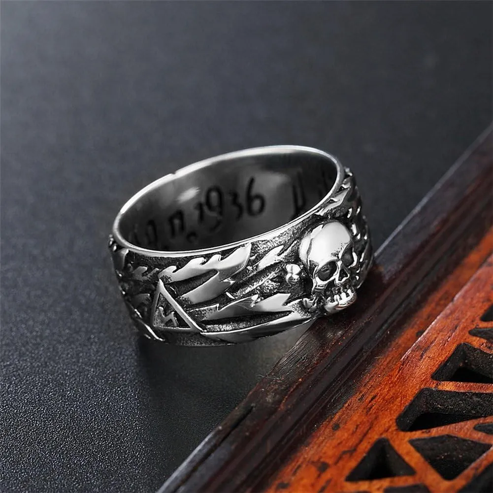 Men's Vintage Stainless Steel Band Rings Gothic Devil Skull Flower Carved Biker Rings Silver Black Size 7-12