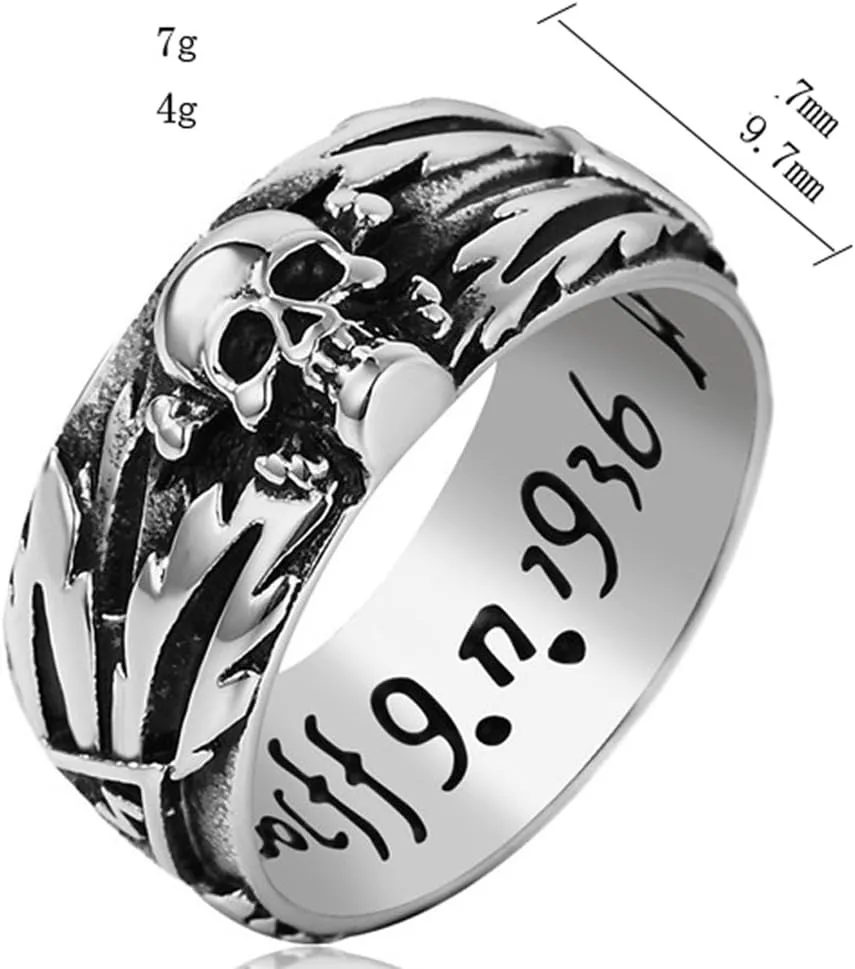 Men's Vintage Stainless Steel Band Rings Gothic Devil Skull Flower Carved Biker Rings Silver Black Size 7-12
