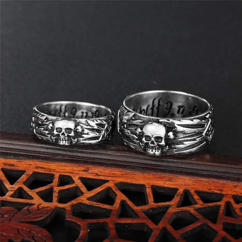 Men's Vintage Stainless Steel Band Rings Gothic Devil Skull Flower Carved Biker Rings Silver Black Size 7-12