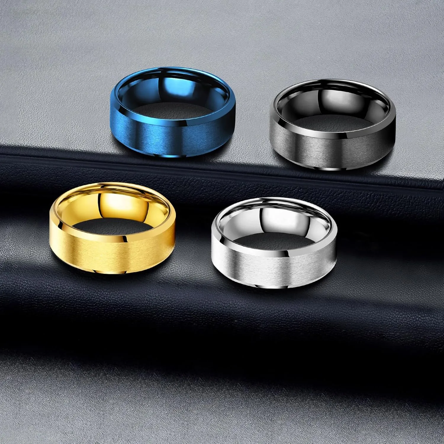 Mens Wedding Band Rings for Men 4pcs Stainless Steel Ring Mens Rings Wedding Ring Set 8MM Width