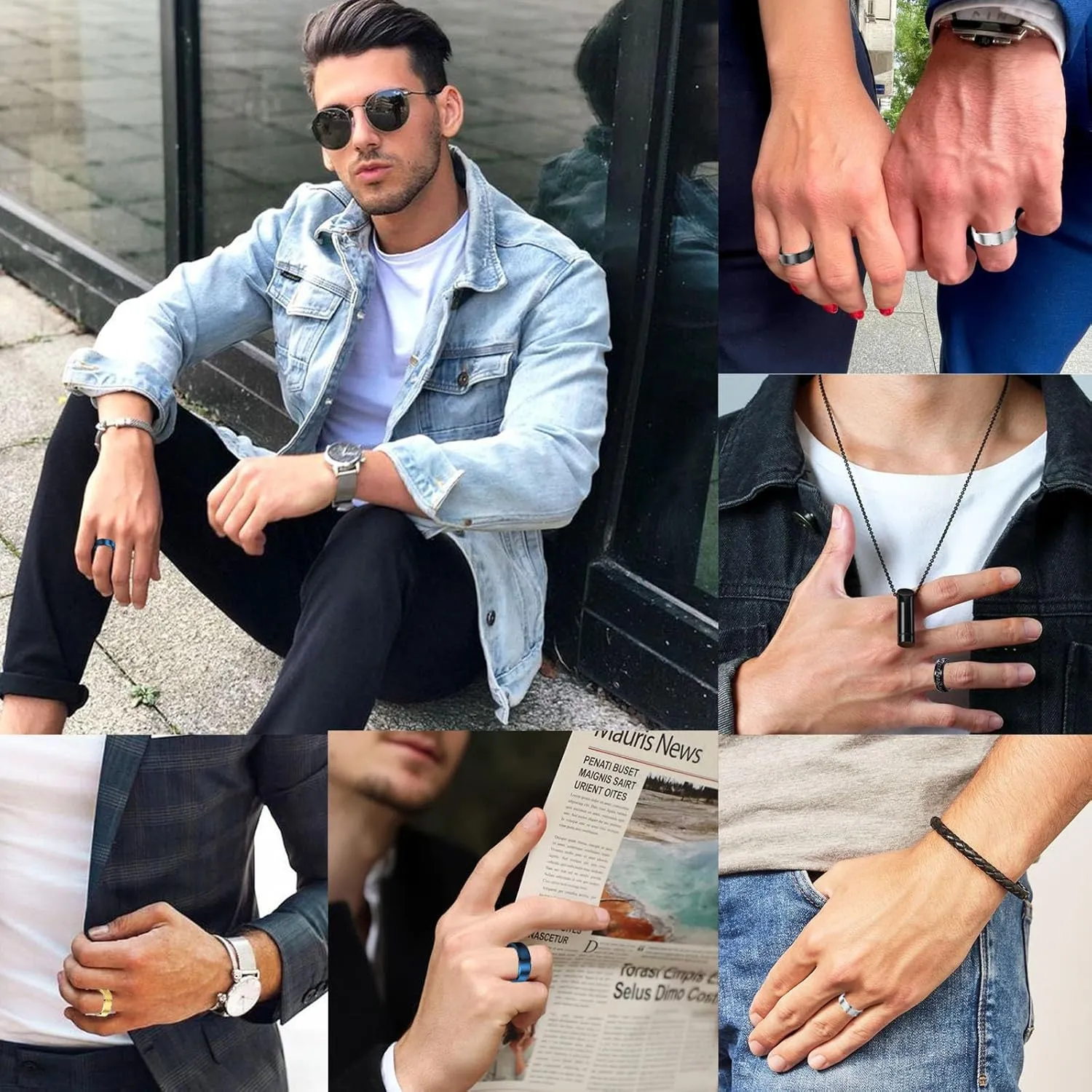 Mens Wedding Band Rings for Men 4pcs Stainless Steel Ring Mens Rings Wedding Ring Set 8MM Width