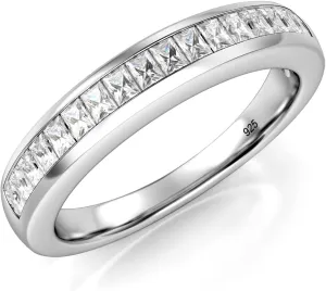 Metal Factory 3MM Sterling Silver Baguette CZ Half Eternity Cubic Zirconia Ring