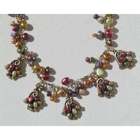 Michal Golan Multi Pearl Hamsa Charm Necklace