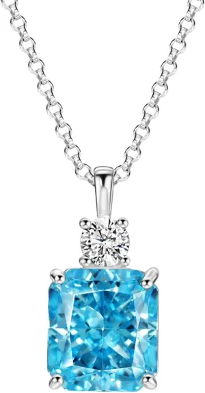 Michooyel 925 Sterling Silver Pendant Necklace for Women Radiant Cut 4.0ct Swiss Blue Cubic Zirconia Necklace Dainty Necklaces for Women
