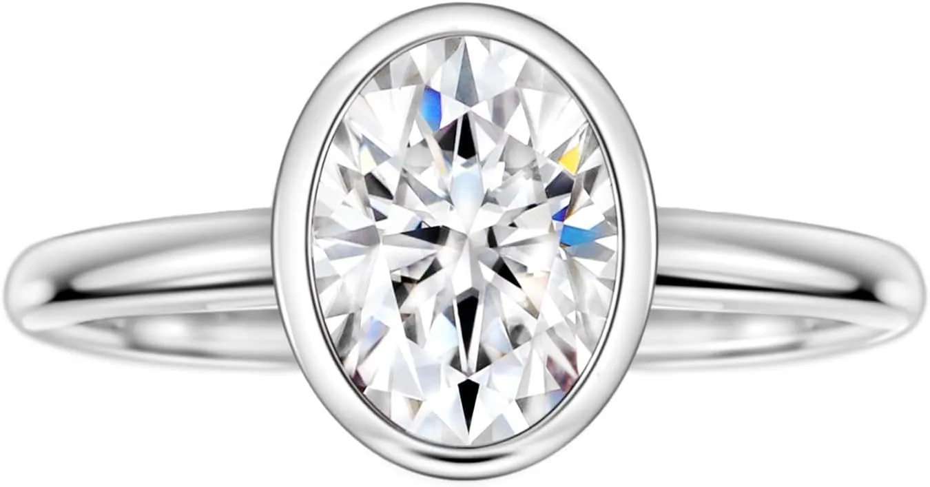 Michooyel CZ Engagement Ring for Women Oval cut Bezel Setting Solitaire Promise Rings, D Color VVS1 Simulated 925 Sterling Silver Rings