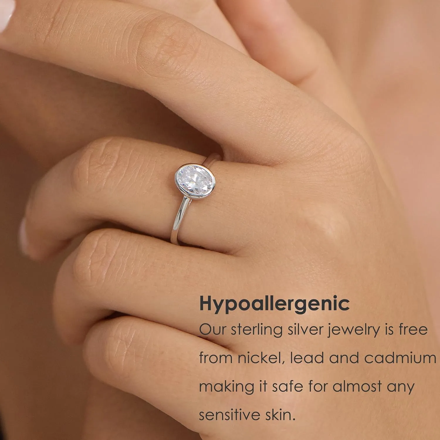 Michooyel CZ Engagement Ring for Women Oval cut Bezel Setting Solitaire Promise Rings, D Color VVS1 Simulated 925 Sterling Silver Rings