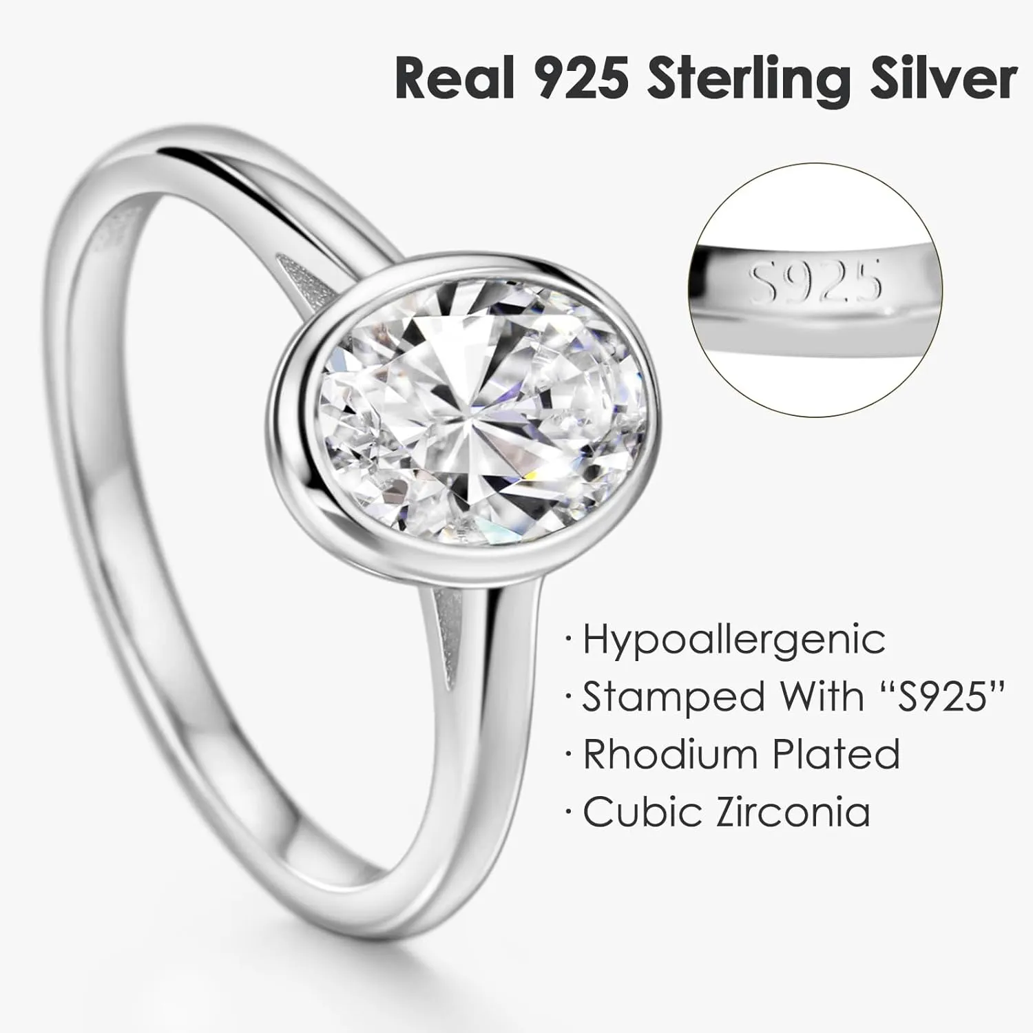 Michooyel CZ Engagement Ring for Women Oval cut Bezel Setting Solitaire Promise Rings, D Color VVS1 Simulated 925 Sterling Silver Rings