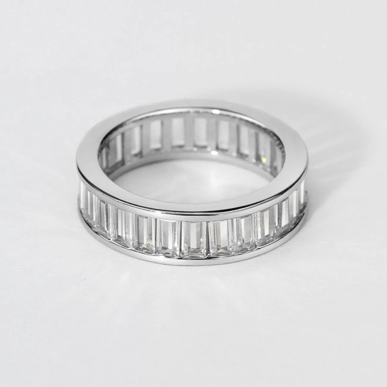 Michooyel Emerald Cut Eternity Ring for Women Channel Setting Wedding Ring Bands Rings Sterling Silver Cubic Zirconia Statement Rings for Women