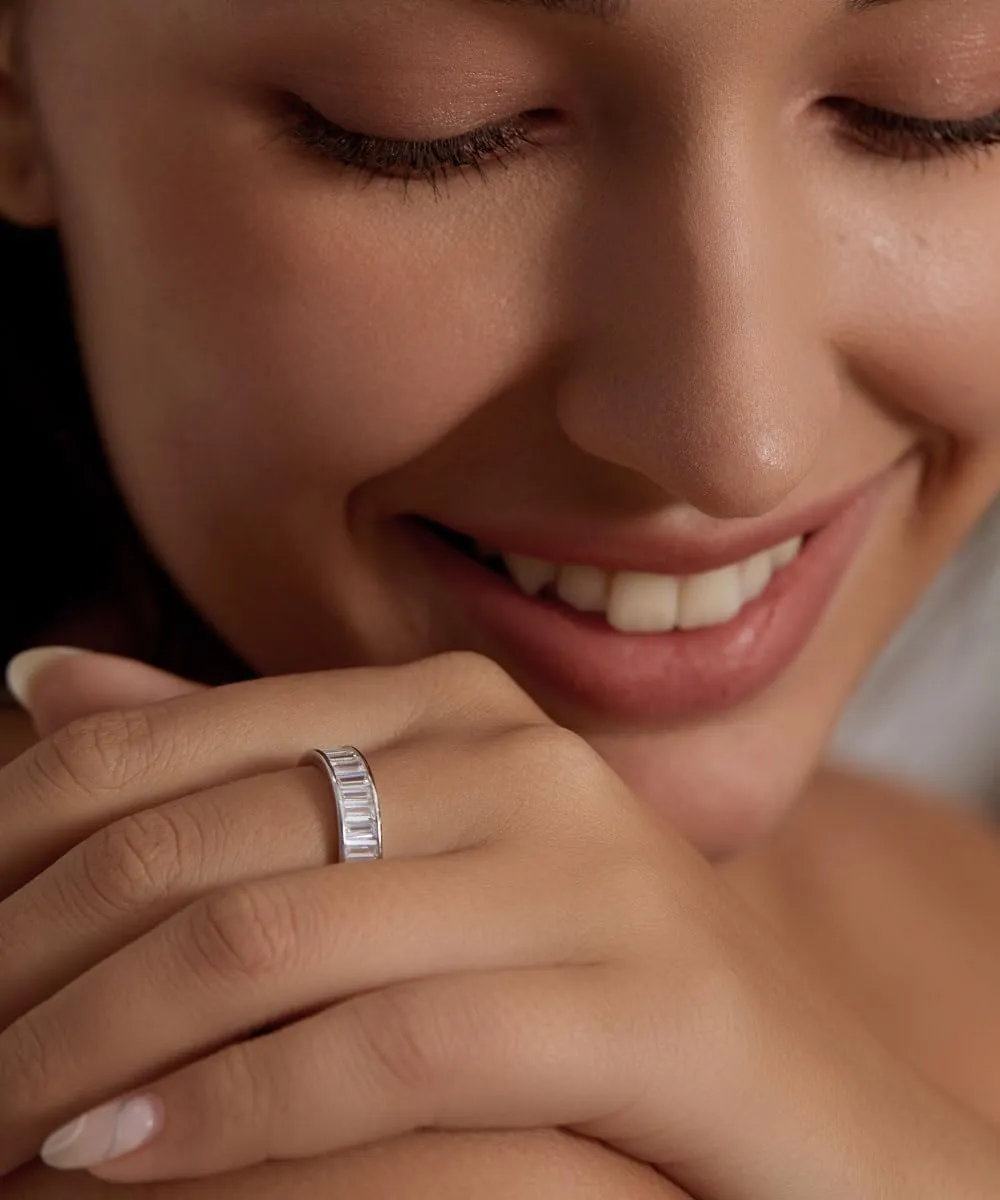 Michooyel Emerald Cut Eternity Ring for Women Channel Setting Wedding Ring Bands Rings Sterling Silver Cubic Zirconia Statement Rings for Women