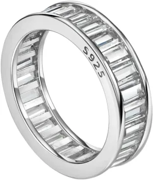 Michooyel Emerald Cut Eternity Ring for Women Channel Setting Wedding Ring Bands Rings Sterling Silver Cubic Zirconia Statement Rings for Women