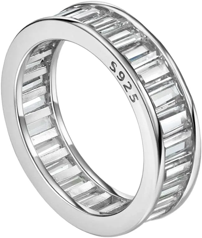 Michooyel Emerald Cut Eternity Ring for Women Channel Setting Wedding Ring Bands Rings Sterling Silver Cubic Zirconia Statement Rings for Women