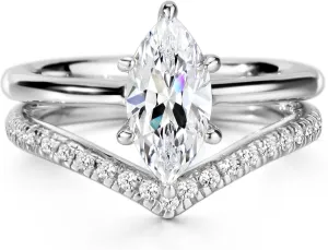 Michooyel S925 1.5ct Marquise Cut 2in1 Engagement Rings For Women Wedding Bands Ring Bridal Set Sterling Silver Promise Ring For Women