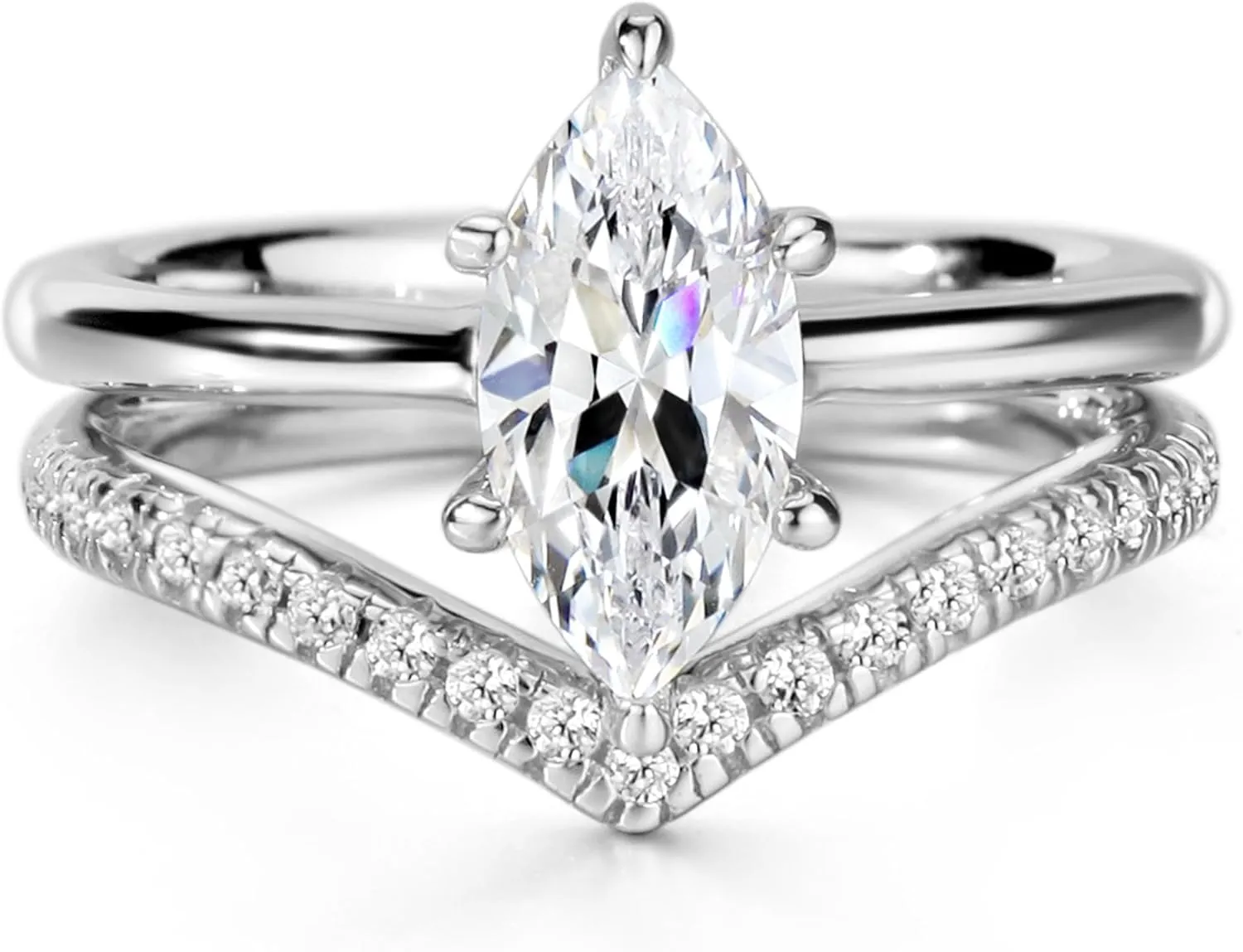 Michooyel S925 1.5ct Marquise Cut 2in1 Engagement Rings For Women Wedding Bands Ring Bridal Set Sterling Silver Promise Ring For Women