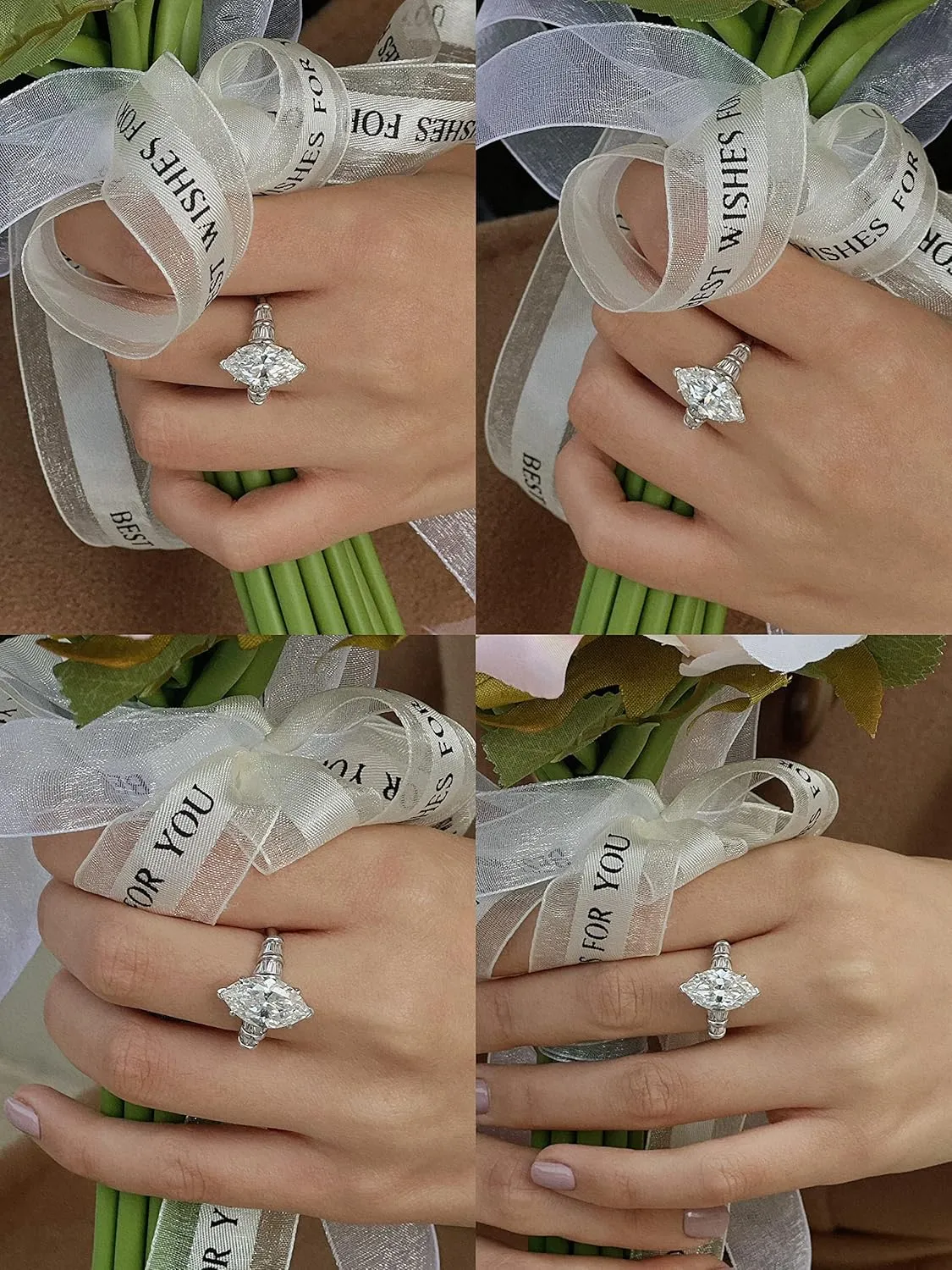 Michooyel S925 6ct Marquise Cut Cubic Zirconia Engagement Ring Wedding Promise Ring Sterling Silver Wedding Band For Women
