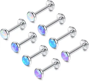 Milacolato 8pcs 16G Tragus Piercing Jewelry 316L Stainless Steel Flat Back Cartilage Earrings Nose Rings Studs for Women Created-Opal Lip Helix Conch Labret Monroe Medusa Piercing Jewelry