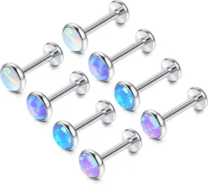 Milacolato 8pcs 16G Tragus Piercing Jewelry 316L Stainless Steel Flat Back Cartilage Earrings Nose Rings Studs for Women Created-Opal Lip Helix Conch Labret Monroe Medusa Piercing Jewelry