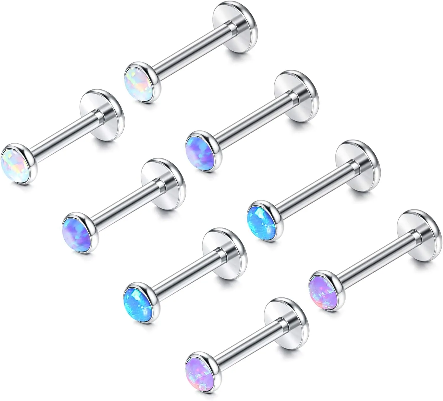 Milacolato 8pcs 16G Tragus Piercing Jewelry 316L Stainless Steel Flat Back Cartilage Earrings Nose Rings Studs for Women Created-Opal Lip Helix Conch Labret Monroe Medusa Piercing Jewelry