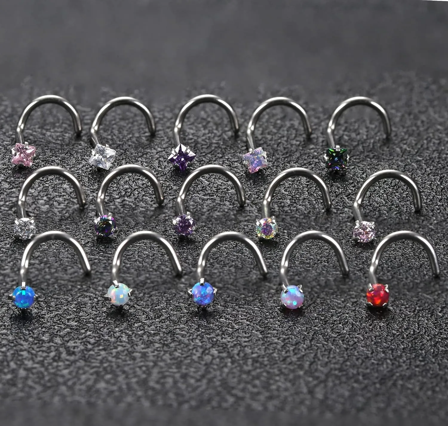 MILACOLATO Hypoallergenic Nose Rings 15Pcs 18G 20G Surgical Stainless Steel Nose Rings Studs L Shaped Screw Studs Rings Cubic Zirconia Nose Ring Labret Lip Nose Piercing Jewelry for Women Men