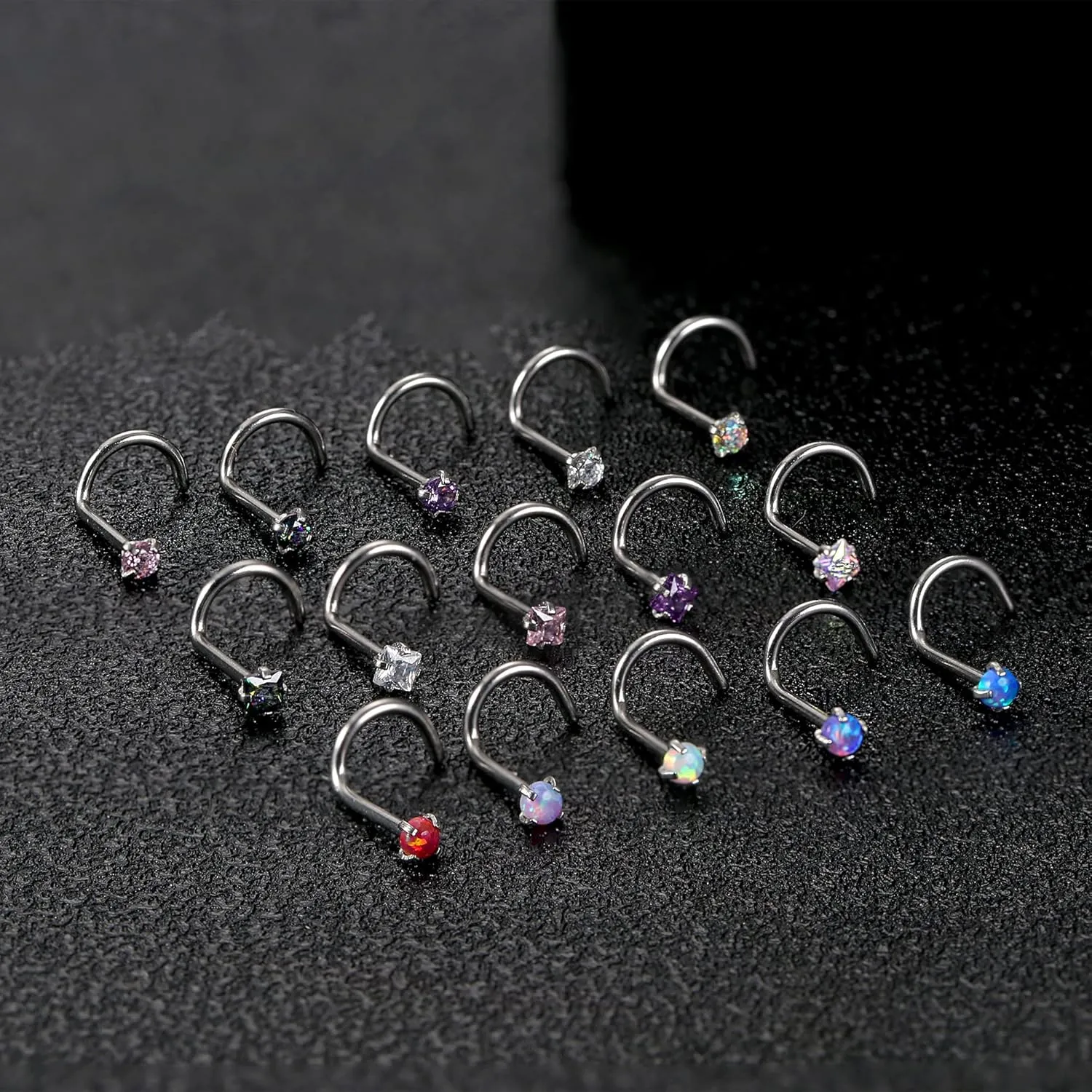 MILACOLATO Hypoallergenic Nose Rings 15Pcs 18G 20G Surgical Stainless Steel Nose Rings Studs L Shaped Screw Studs Rings Cubic Zirconia Nose Ring Labret Lip Nose Piercing Jewelry for Women Men