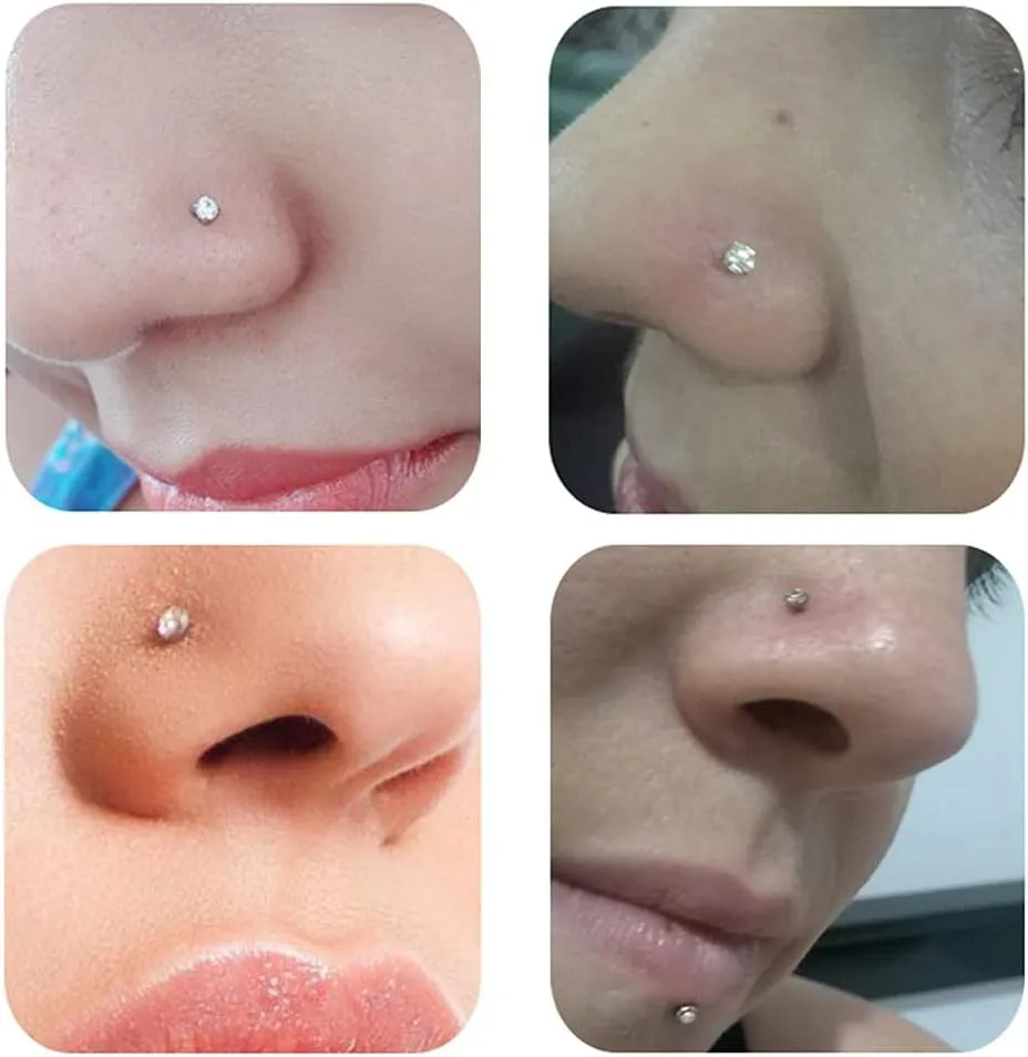 MILACOLATO Hypoallergenic Nose Rings 15Pcs 18G 20G Surgical Stainless Steel Nose Rings Studs L Shaped Screw Studs Rings Cubic Zirconia Nose Ring Labret Lip Nose Piercing Jewelry for Women Men