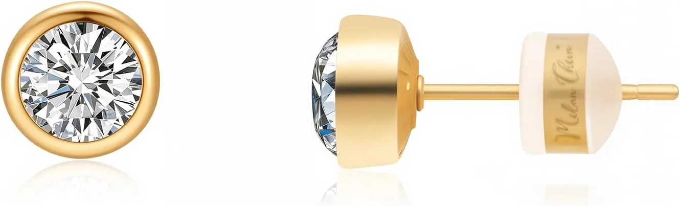 Milan Chiva 14K Gold Statement Stud Earrings for Women Trendy Gold Plated Dainty Geometric Dangle Jewelry