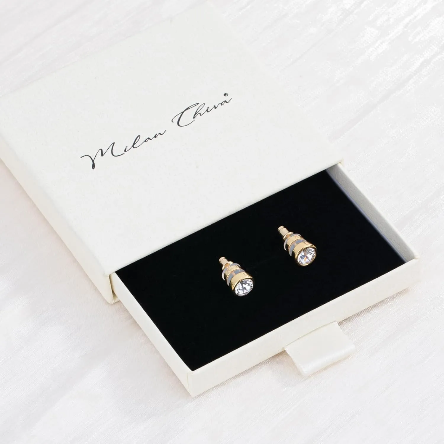 Milan Chiva 14K Gold Statement Stud Earrings for Women Trendy Gold Plated Dainty Geometric Dangle Jewelry