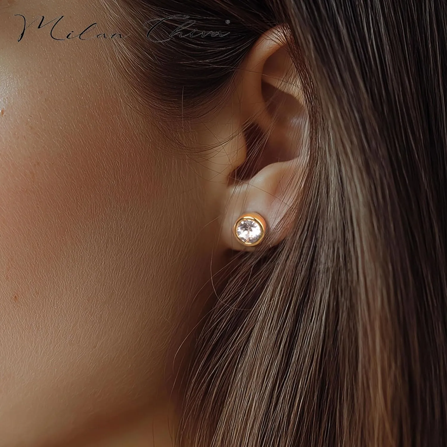 Milan Chiva 14K Gold Statement Stud Earrings for Women Trendy Gold Plated Dainty Geometric Dangle Jewelry