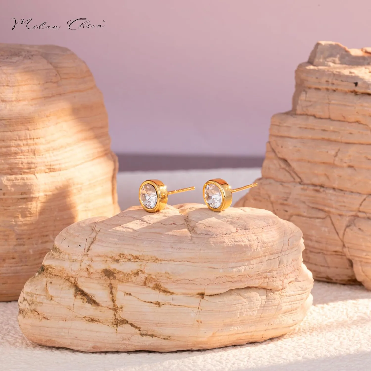 Milan Chiva 14K Gold Statement Stud Earrings for Women Trendy Gold Plated Dainty Geometric Dangle Jewelry