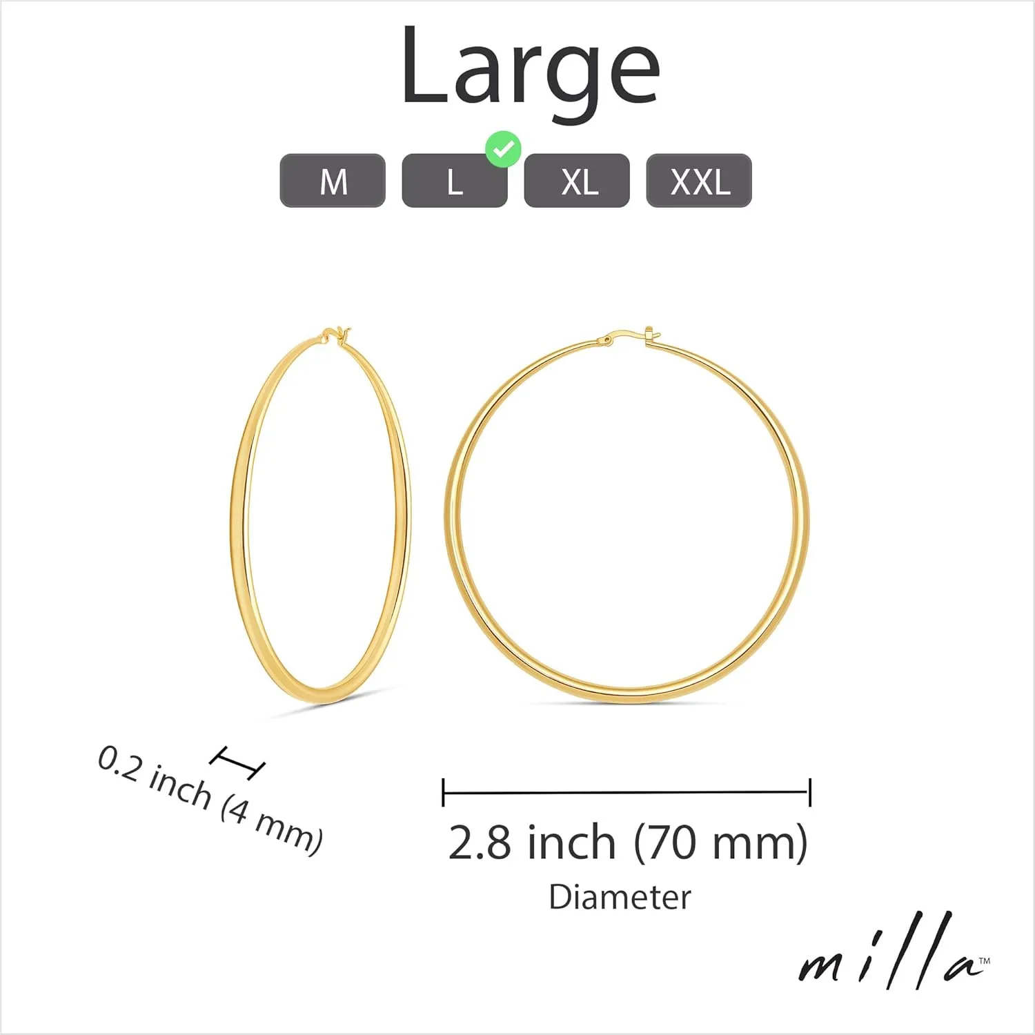 MILLA 14K Gold Hoop Earrings For Women, Silver Hoop Earrings & Rose Gold Earrings with Graduated Curvature