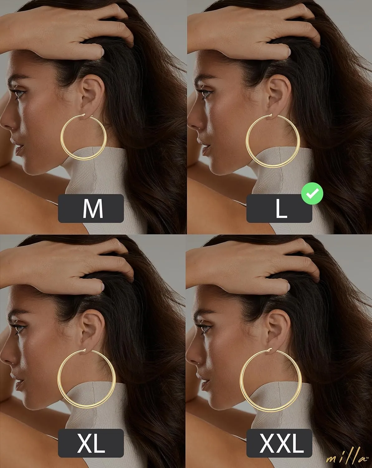 MILLA 14K Gold Hoop Earrings For Women, Silver Hoop Earrings & Rose Gold Earrings with Graduated Curvature