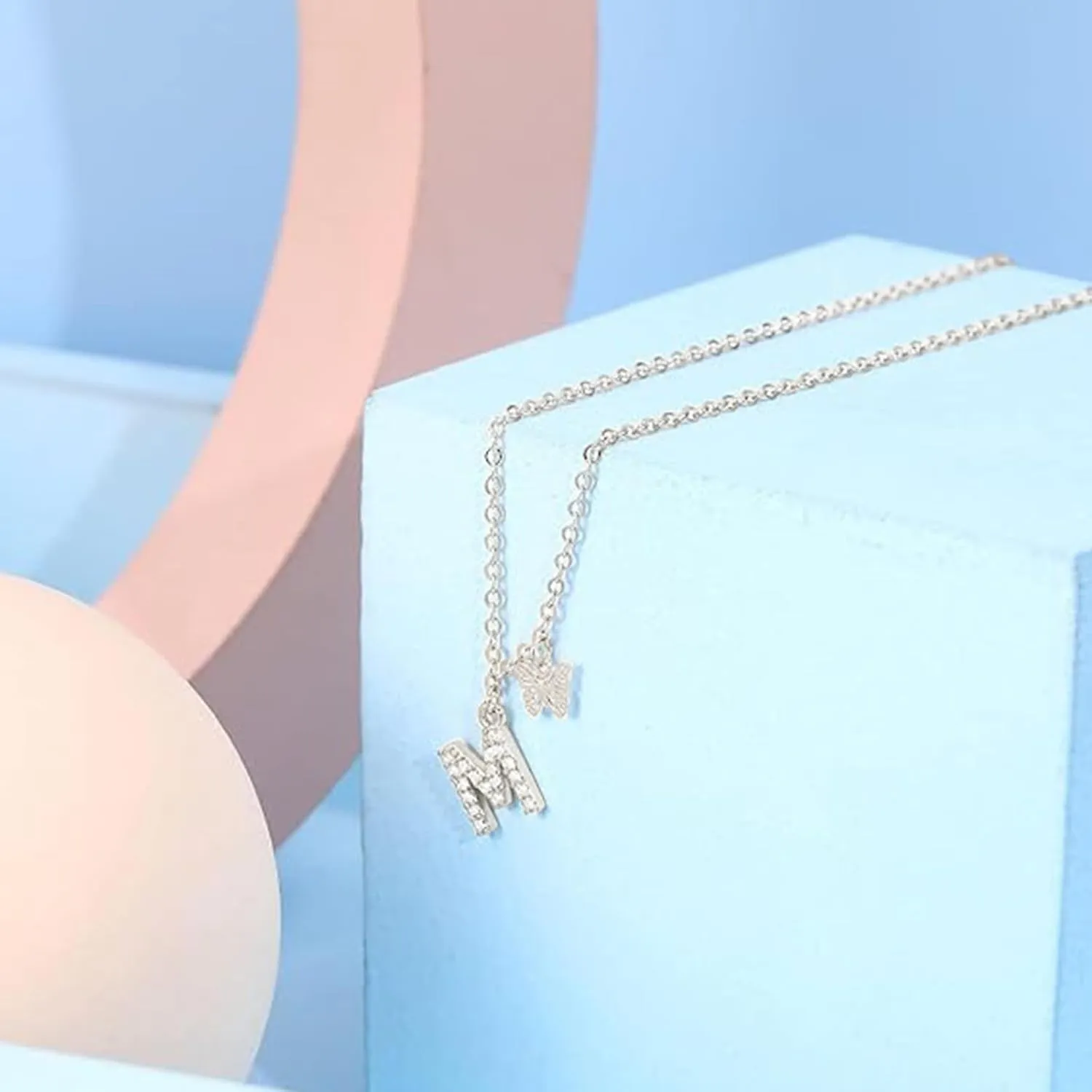 MJartoria Dainty Initial Necklace Butterfly Pendant Necklace, 14K Gold Plated Cubic Zirconia Letter Dainty Necklaces Jewelry Birthday Gifts for Women