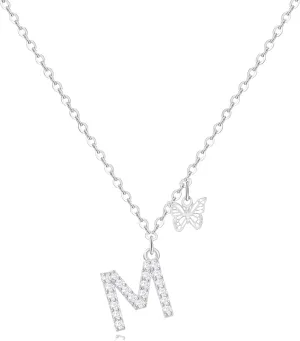 MJartoria Dainty Initial Necklace Butterfly Pendant Necklace, 14K Gold Plated Cubic Zirconia Letter Dainty Necklaces Jewelry Birthday Gifts for Women