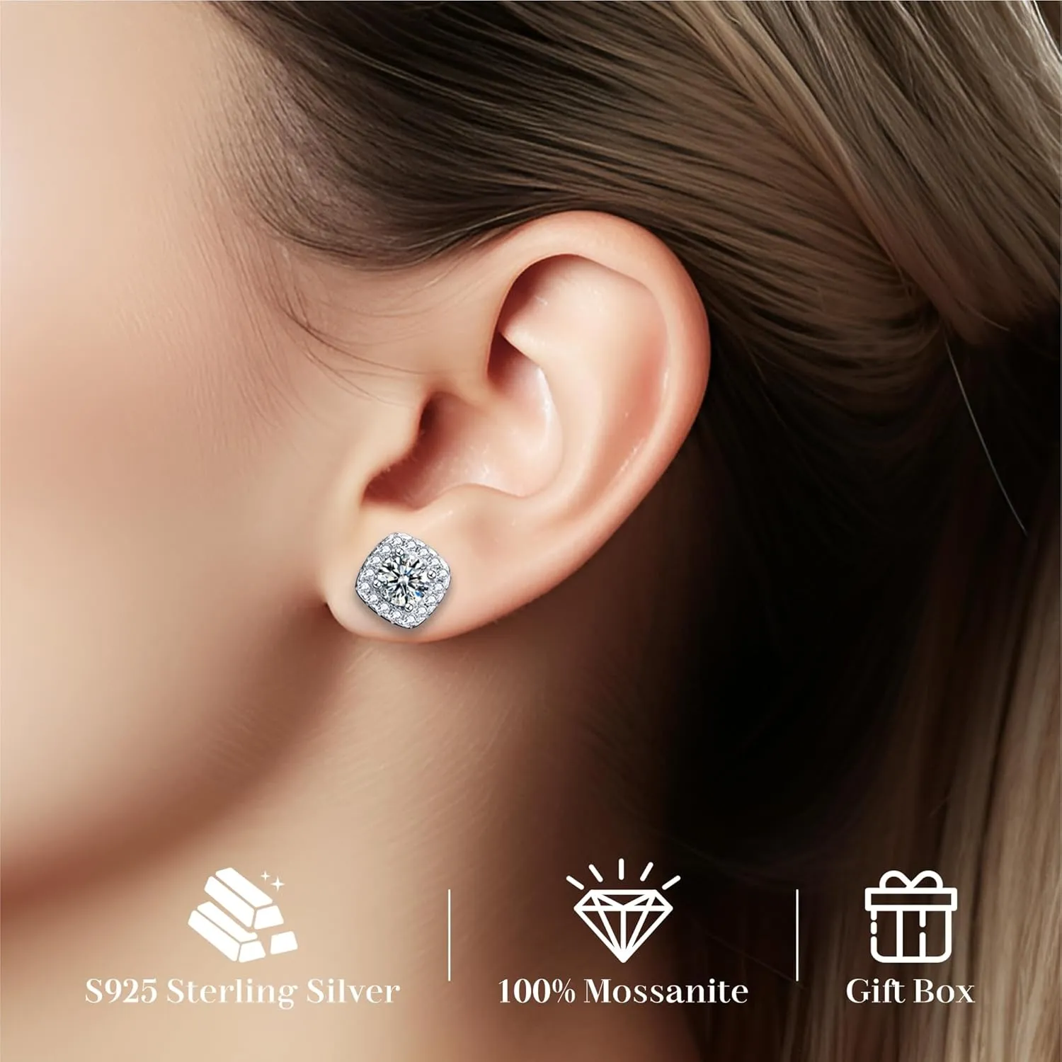 Moissanite 1-2CT Earrings for Women,18K White Gold Plated Silver,D Color VVS1 Ideal Cut,Gift for Mother/Wife/Girlfriend,with Certificate