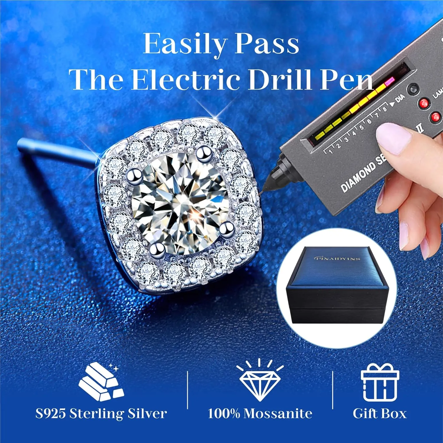 Moissanite 1-2CT Earrings for Women,18K White Gold Plated Silver,D Color VVS1 Ideal Cut,Gift for Mother/Wife/Girlfriend,with Certificate