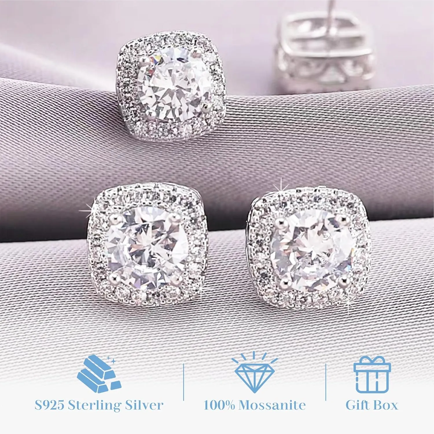 Moissanite 1-2CT Earrings for Women,18K White Gold Plated Silver,D Color VVS1 Ideal Cut,Gift for Mother/Wife/Girlfriend,with Certificate