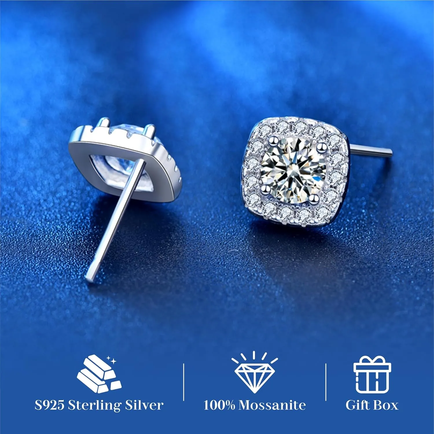 Moissanite 1-2CT Earrings for Women,18K White Gold Plated Silver,D Color VVS1 Ideal Cut,Gift for Mother/Wife/Girlfriend,with Certificate