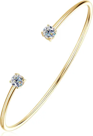 Moissanite Cuff Bracelet for Women, 1.0cttw D Color VVS1 Round Moissanite Bracelet fit 7" Below Wrist, 925 Silver Open Bangle for Wife or Mom Birthday Gifts