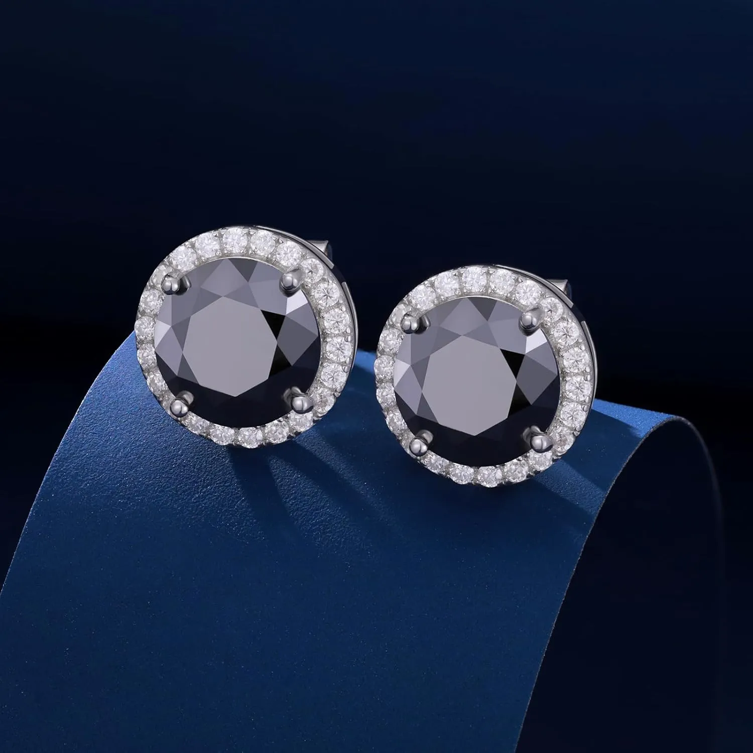 Moissanite Halo Earrings Stud Screw Back 0.2-8.0ct 3-10mm 18K White Gold Plated 925 Sterling Silver Lab Round Cut Brilliant Moissanite Halo Earrings for Women Men