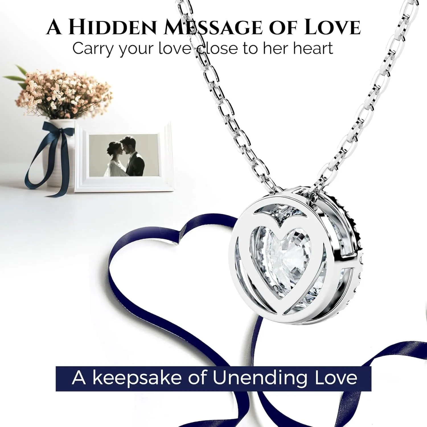 Moissanite Necklace for Women S925 Sterling Silver Jewelry Solitaire Halo Pendant Lab Created Gem for Her Gift for Mothers Day Wedding Anniversary Birthday - to My Wife Daughter Mom Grandma Girlfriend